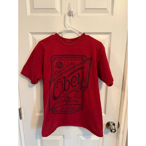 Obey Red Graphic T-Shirt Men’s Medium – Streetwear Logo Tee - Picture 1 of 4